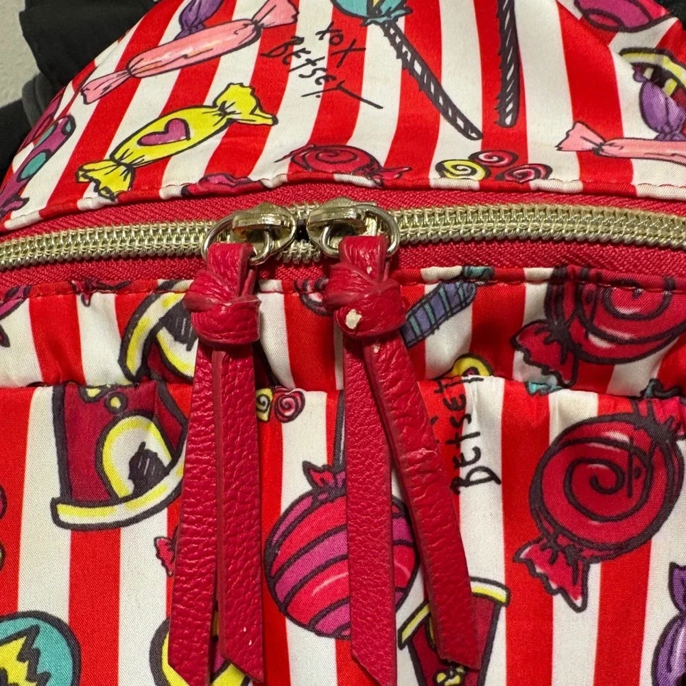 Betsey Johnson Backpack‎ Red White Candy Stripe Whimsical EUC